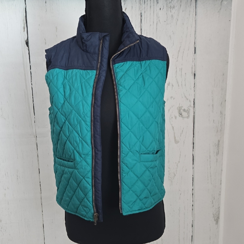 J. Crew Kids Puffer Jacket Vest Teal and Navy Zipper W Pockets